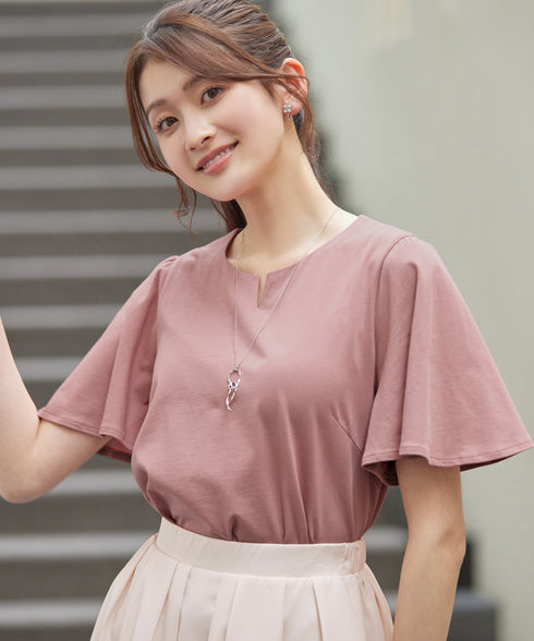 【おのののかさん着用】“サマケア”キーネックフレアスリーブトップス