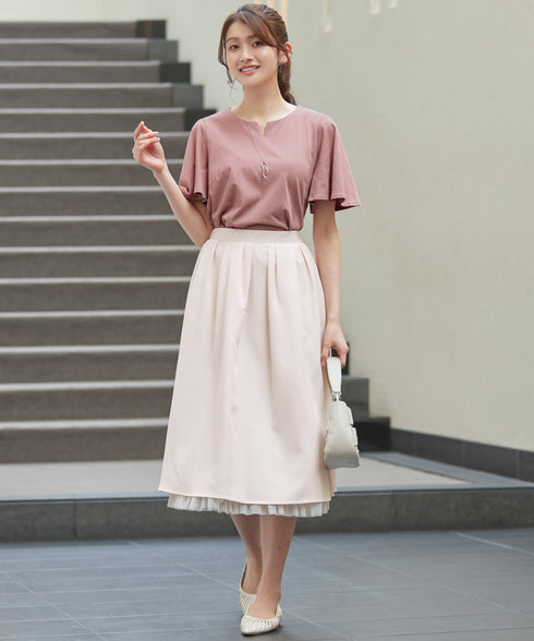 【おのののかさん着用】“サマケア”キーネックフレアスリーブトップス