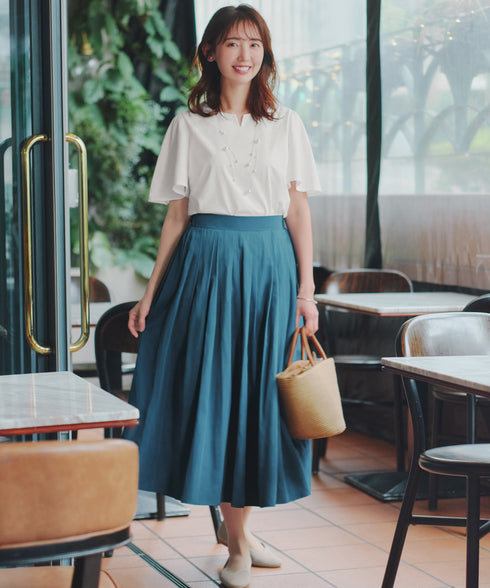【おのののかさん着用】“サマケア”キーネックフレアスリーブトップス