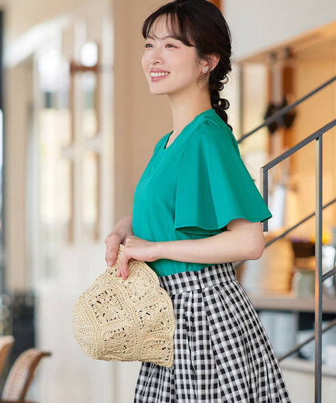 【おのののかさん着用】“サマケア”キーネックフレアスリーブトップス