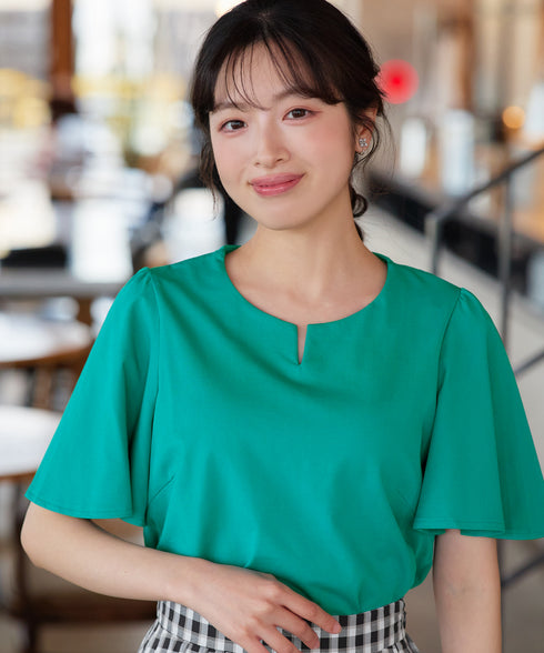 【おのののかさん着用】“サマケア”キーネックフレアスリーブトップス