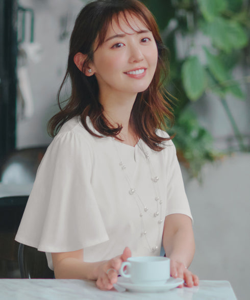 【おのののかさん着用】“サマケア”キーネックフレアスリーブトップス