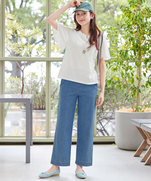 【おのののかさん着用】“サマケア”キーネックフレアスリーブトップス