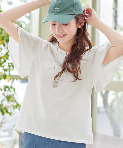 【おのののかさん着用】“サマケア”キーネックフレアスリーブトップス