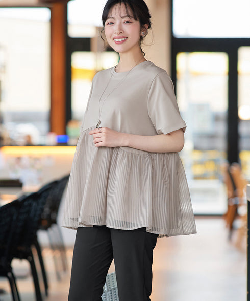 【おのののかさん着用】 「サマケア」ストライプチュール切り替えトップス