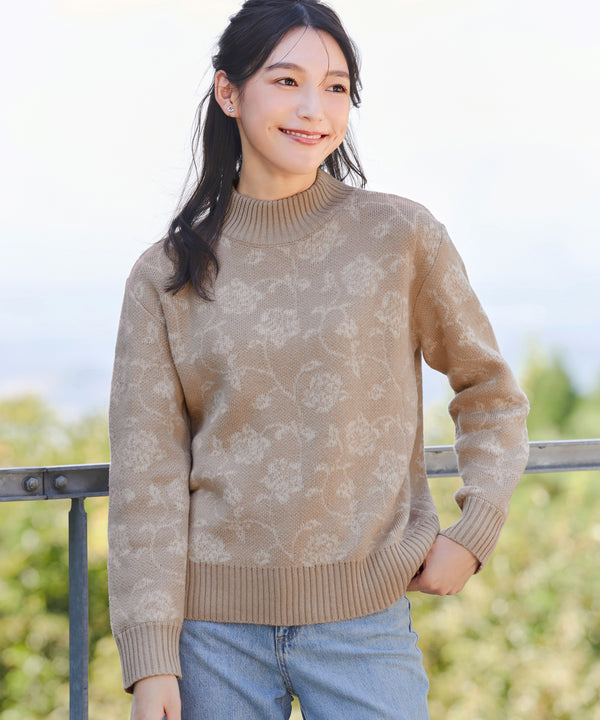 フラワージャカードニットトップス