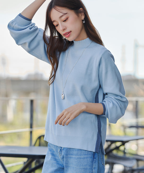 配色ニットトップスプルオーバー