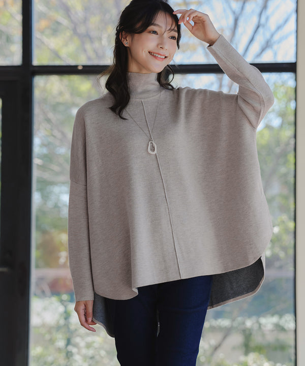 【アウトレット】Wフェイスポンチョ風ニットトップスプルオーバー