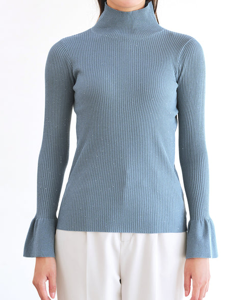 【クリアランスセール】スパンコールハイネックリブニットトップス