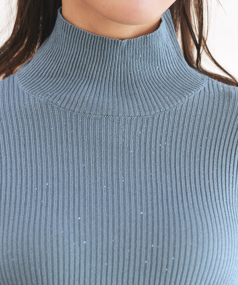 【クリアランスセール】スパンコールハイネックリブニットトップス