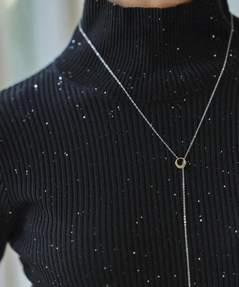 【クリアランスセール】スパンコールハイネックリブニットトップス