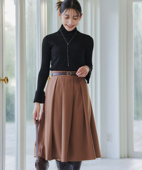 【クリアランスセール】スパンコールハイネックリブニットトップス