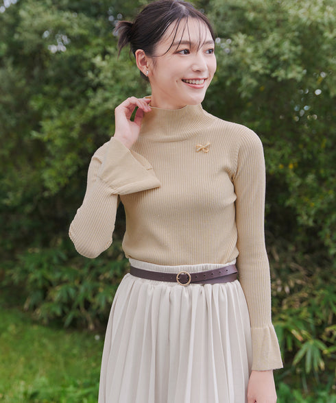 【クリアランスセール】スパンコールハイネックリブニットトップス