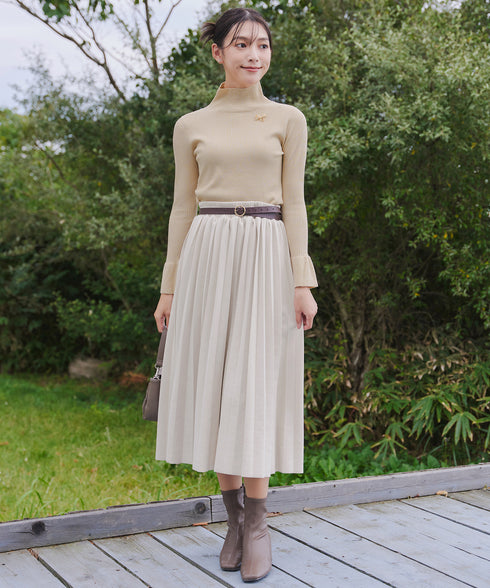 【クリアランスセール】スパンコールハイネックリブニットトップス