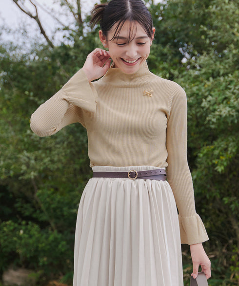 【クリアランスセール】スパンコールハイネックリブニットトップス