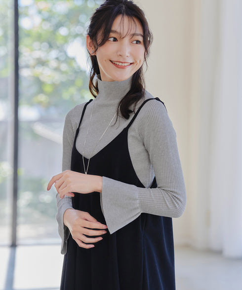 【クリアランスセール】スパンコールハイネックリブニットトップス