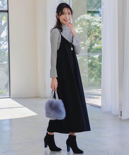 【クリアランスセール】スパンコールハイネックリブニットトップス