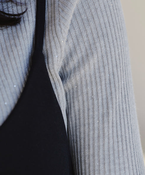 【クリアランスセール】スパンコールハイネックリブニットトップス