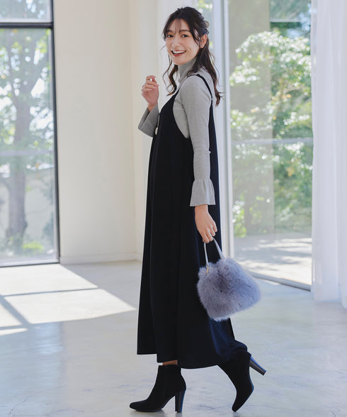 【クリアランスセール】スパンコールハイネックリブニットトップス