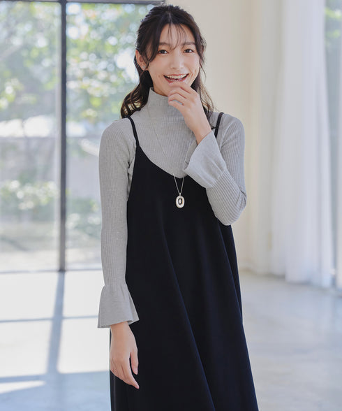 【クリアランスセール】スパンコールハイネックリブニットトップス