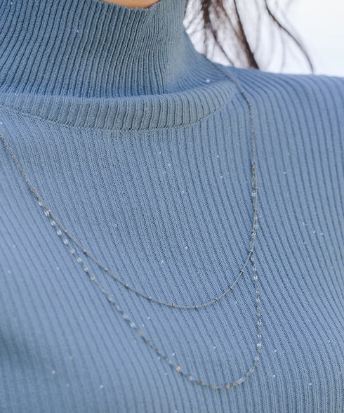 【クリアランスセール】スパンコールハイネックリブニットトップス