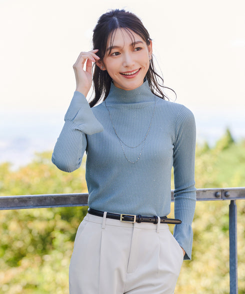 【クリアランスセール】スパンコールハイネックリブニットトップス