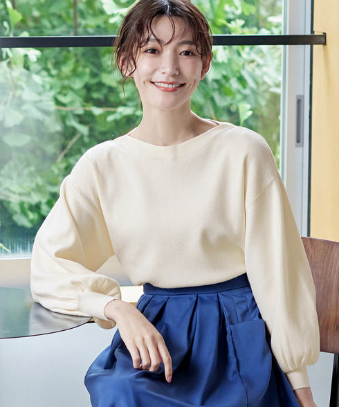 【安田美沙子さん着用】ボリュームパフスリーブニット