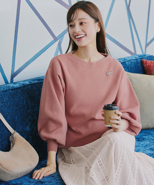 【安田美沙子さん着用】ボリュームパフスリーブニット