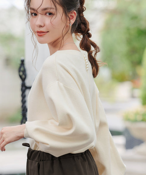 【安田美沙子さん着用】ボリュームパフスリーブニット