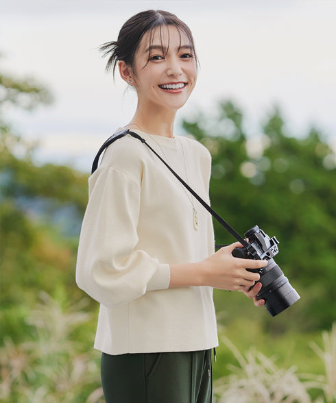 【安田美沙子さん着用】ボリュームパフスリーブニット