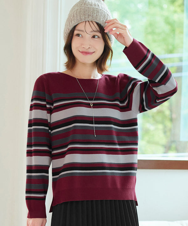 マルチボーダーニットトップス