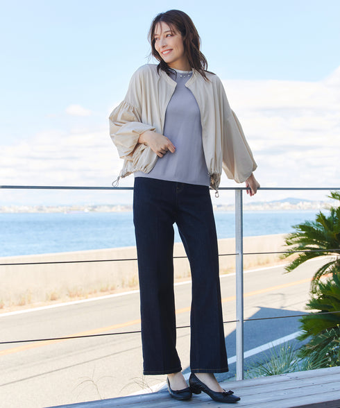 【クリアランスセール】襟パール配色ニットトップス