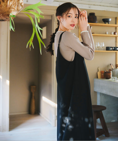 【クリアランスセール】襟パール配色ニットトップス