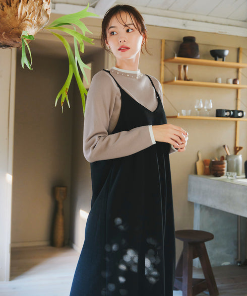 【クリアランスセール】襟パール配色ニットトップス