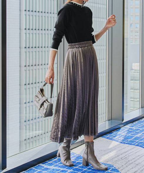 【クリアランスセール】襟パール配色ニットトップス