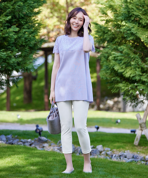 レースコンビフレンチスリーブニットチュニック