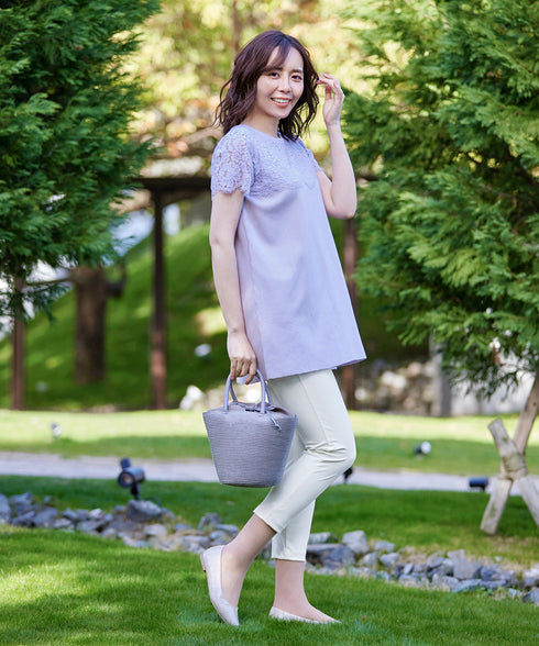 レースコンビフレンチスリーブニットチュニック