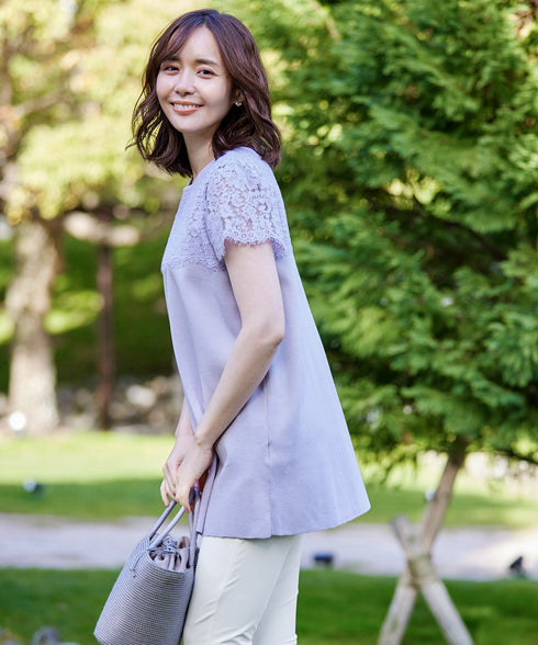 レースコンビフレンチスリーブニットチュニック