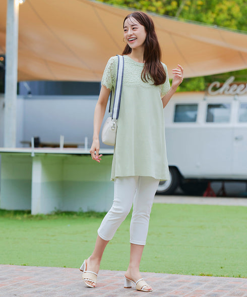 レースコンビフレンチスリーブニットチュニック