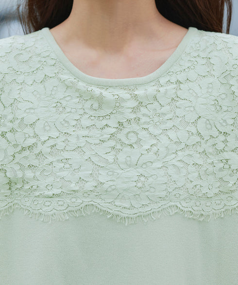 レースコンビフレンチスリーブニットチュニック