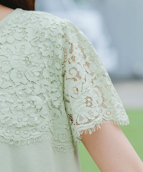 レースコンビフレンチスリーブニットチュニック