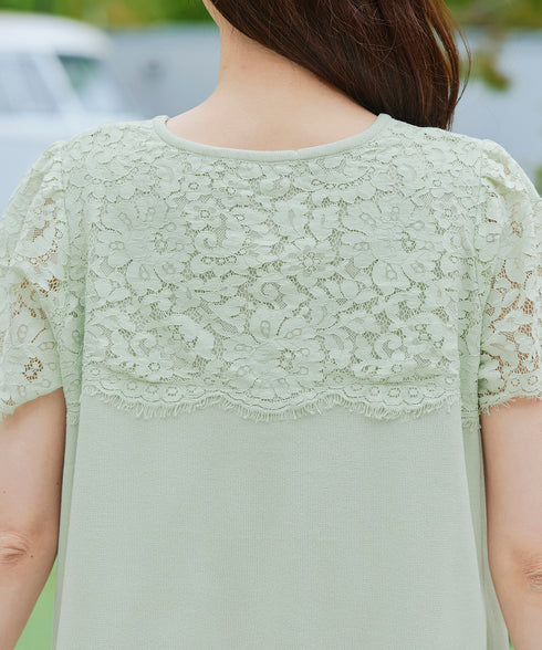 レースコンビフレンチスリーブニットチュニック