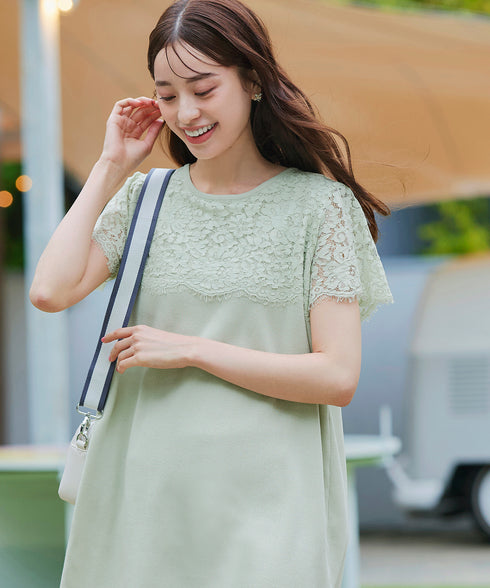 レースコンビフレンチスリーブニットチュニック