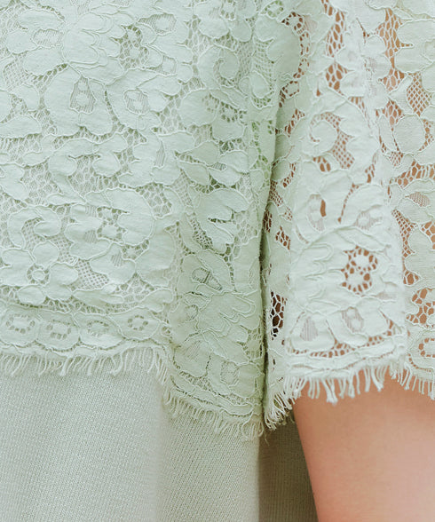 レースコンビフレンチスリーブニットチュニック