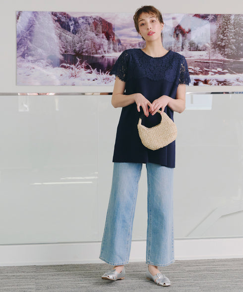 レースコンビフレンチスリーブニットチュニック