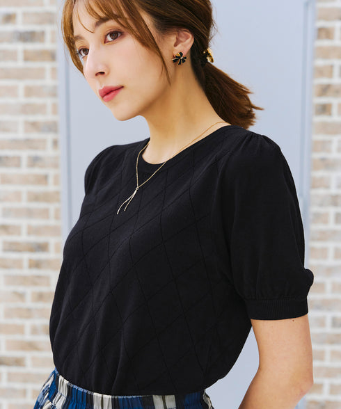 【アウトレット】ダイヤ柄編みサマーニットトップス