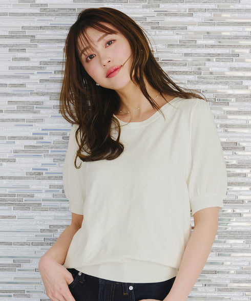 【アウトレット】ダイヤ柄編みサマーニットトップス