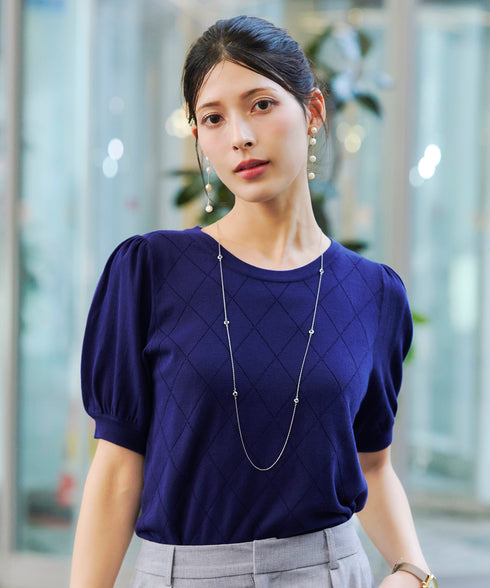 【アウトレット】ダイヤ柄編みサマーニットトップス