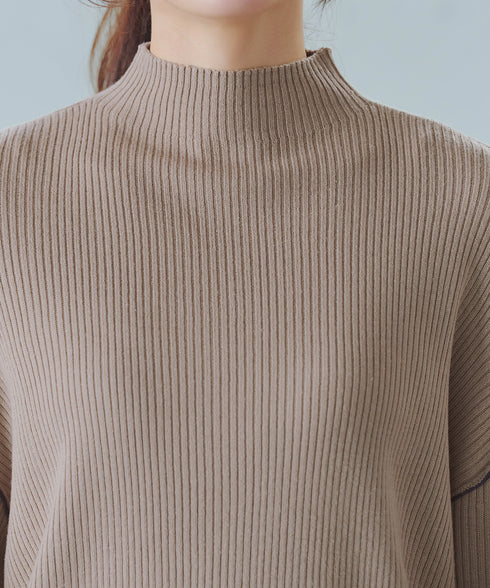 配色スリーブリブニットトップス