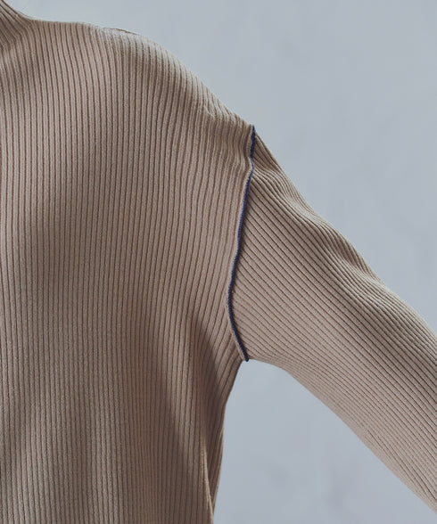 配色スリーブリブニットトップス